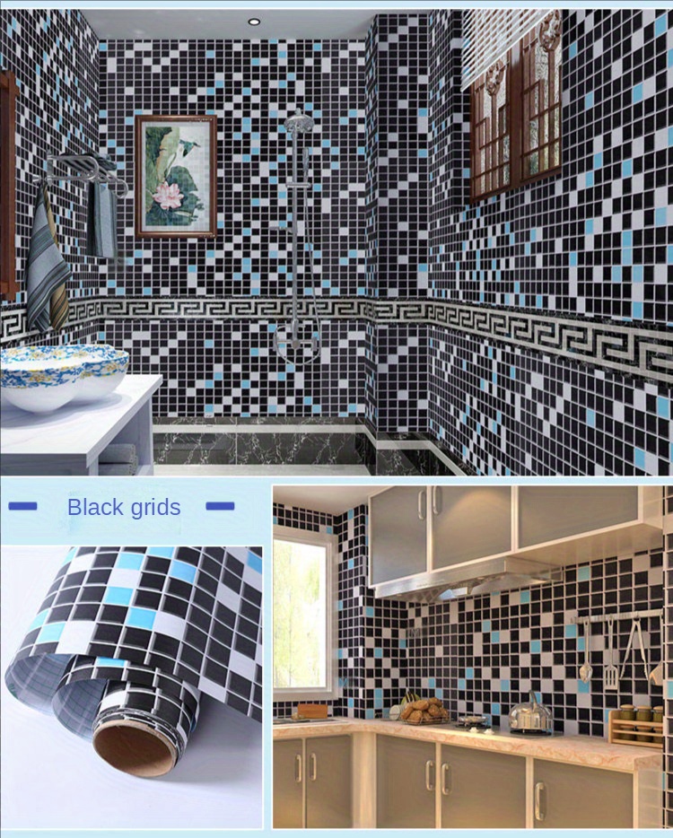 Juego de panel de papel tapiz de mosaico de mosaico de mármol decoración de pared  PVC contemporánea para baño, palo - Clearhalo