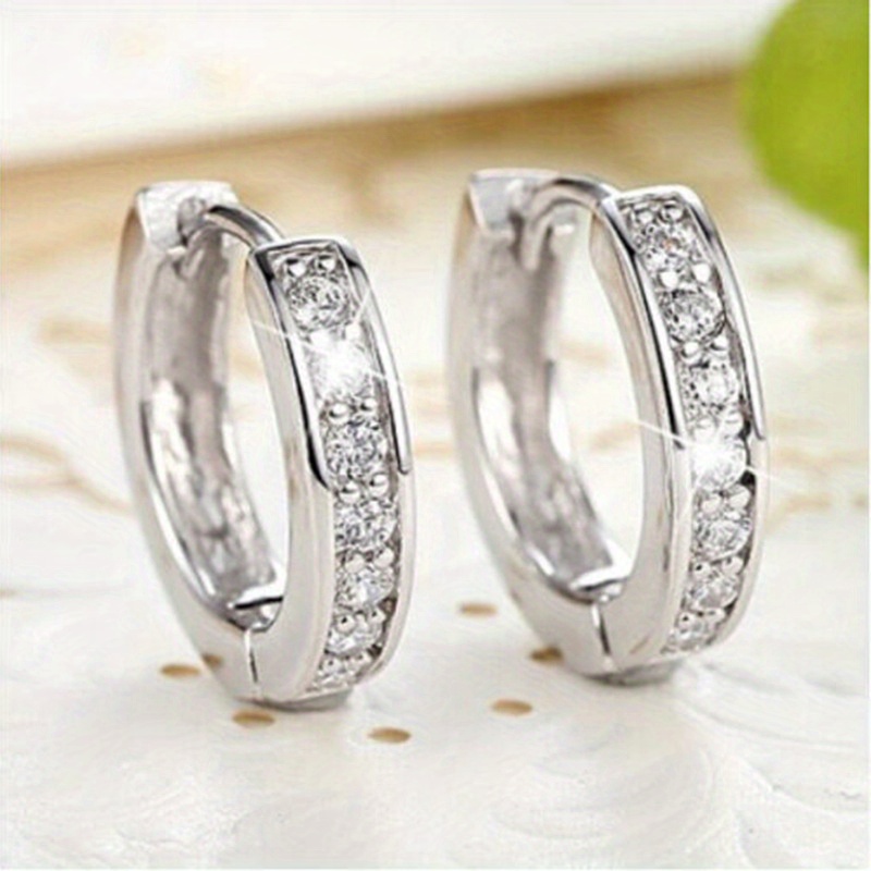 TEMU Luxury Silver Plated Elegant Zirconia Small Hoop Huggie Earrings For Women Wedding Bridal Jewelry