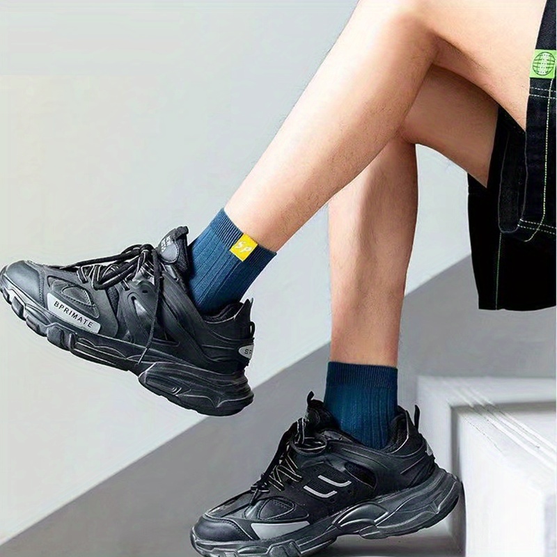 5 Pairs of Men's Sweat-absorbing and Breathable Mid-calf Sports Socks, Spring and Autumn Business Versatile Trendy Socks, SP Style Mid-calf 5 Pairs Pack