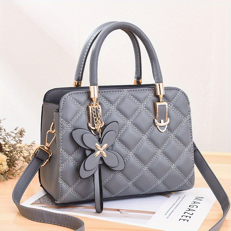 Argyle Quilted Handbag Butterfly Decor Crossbody Bag Women's Top Handle ...