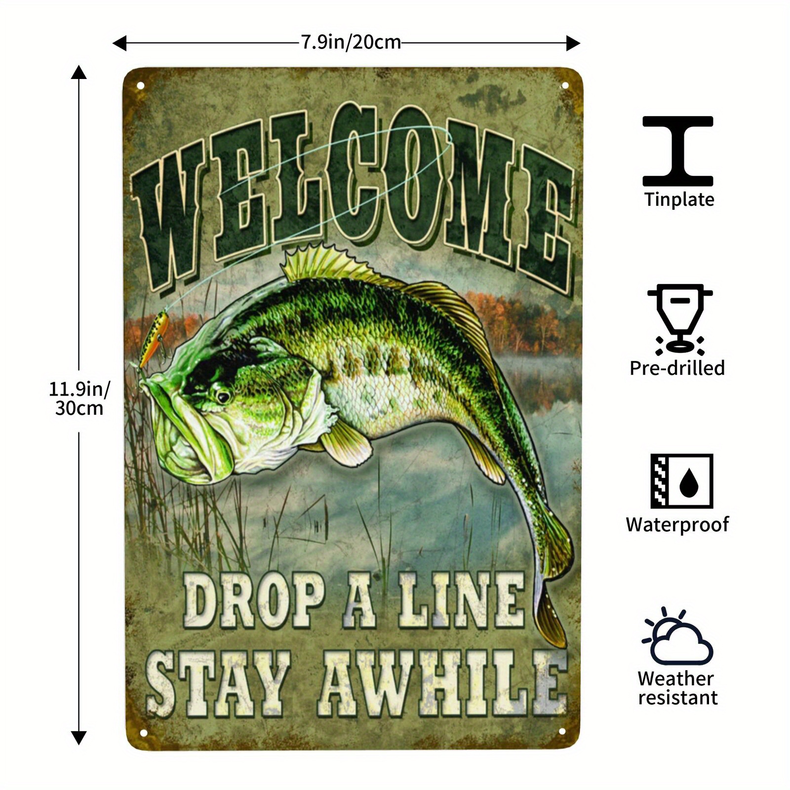 Metal Tin Sign Fishing Happiness Bass Fishing Lake Hunt - Temu Canada