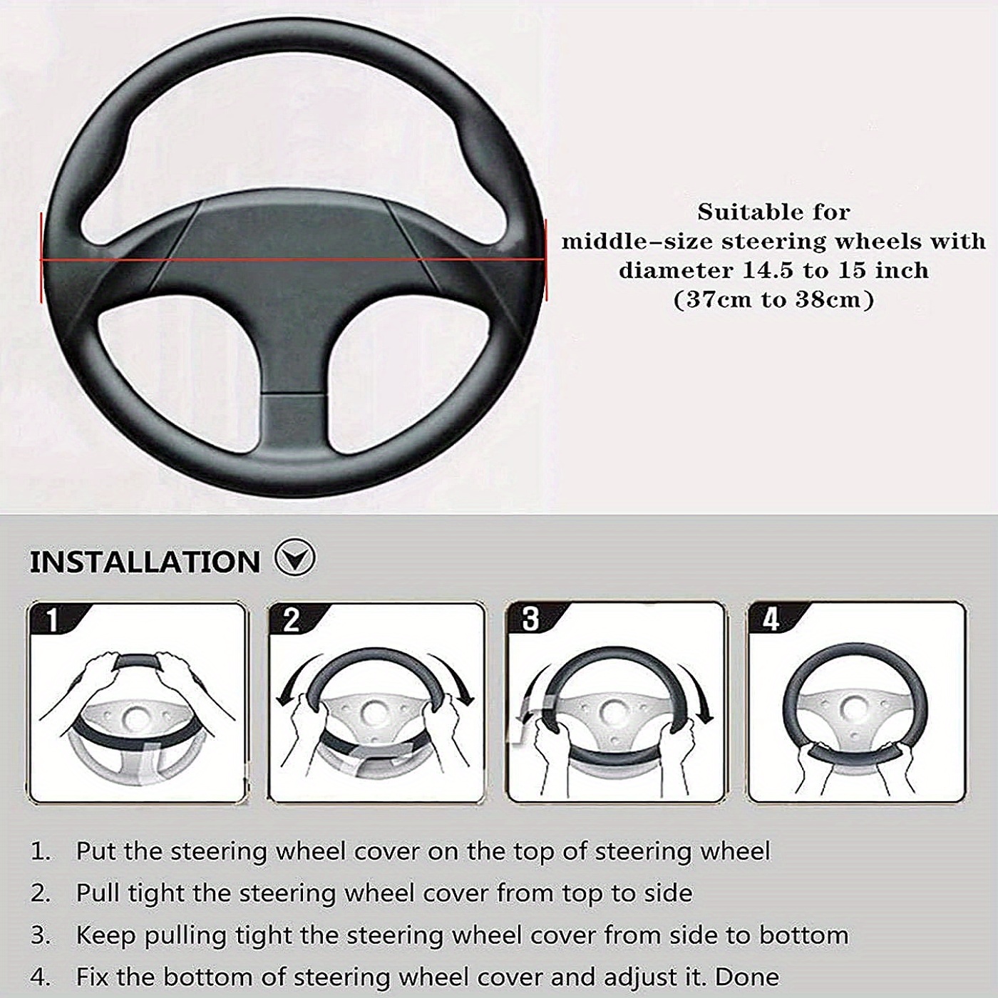 Accesorios para el coche Funda universal para volante de 15 pulgadas Cuero  de microfibra Duradero Transpirable Protector de agarre suave y cómodo  Adepaton WMZY-823