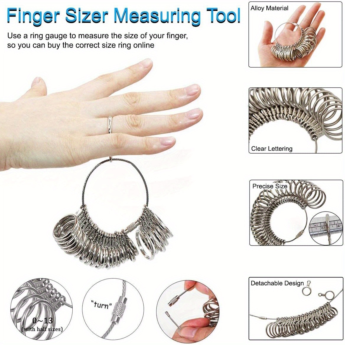 Kit De Mesure Pour Bague – 4 Outils, Guide Des Tailles EU/US/UK, Pour Choisir La Bonne Taille De Bague