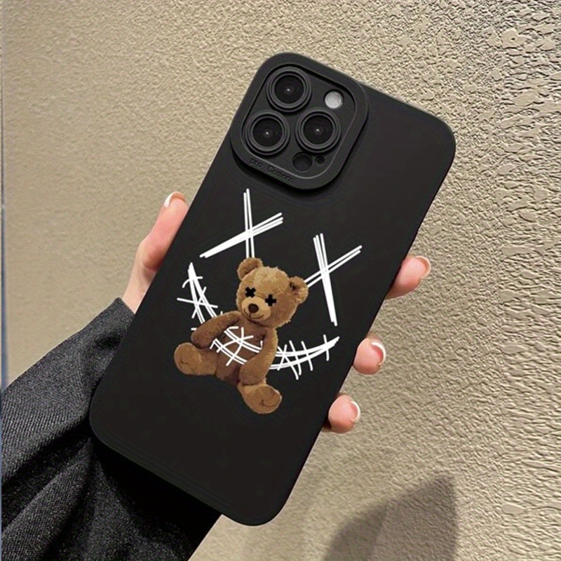 black cute bear protective phone case pupil shadow bear anti fall phone case gift for birthday easter boy girlfriends details 0