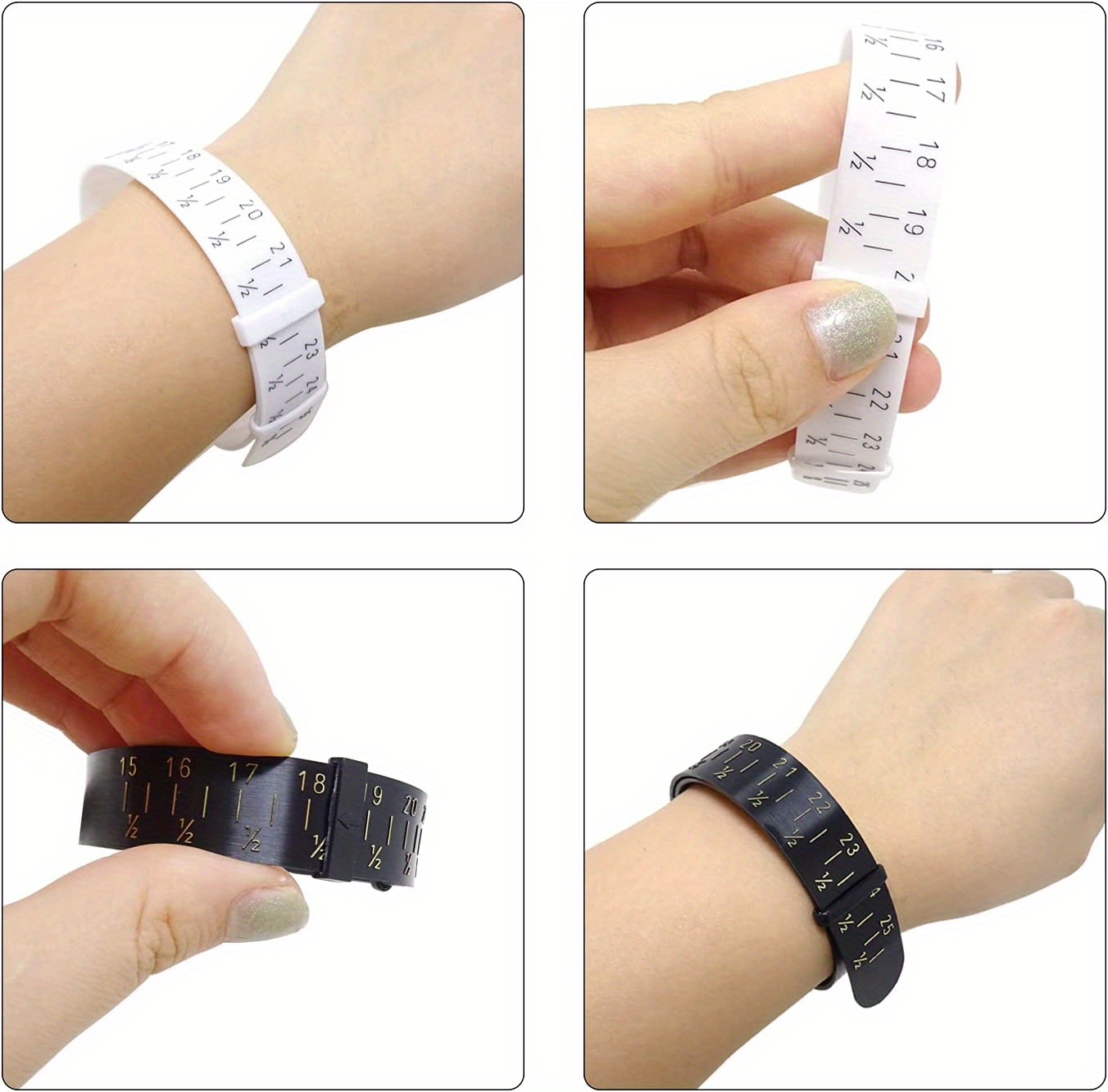 4 Pack Bracelet Sizer Measuring Tool, 15-25cm Wrist Jewelry Size Measure  Black Bangle Gauge Sizer Measurement for Women Girls Men