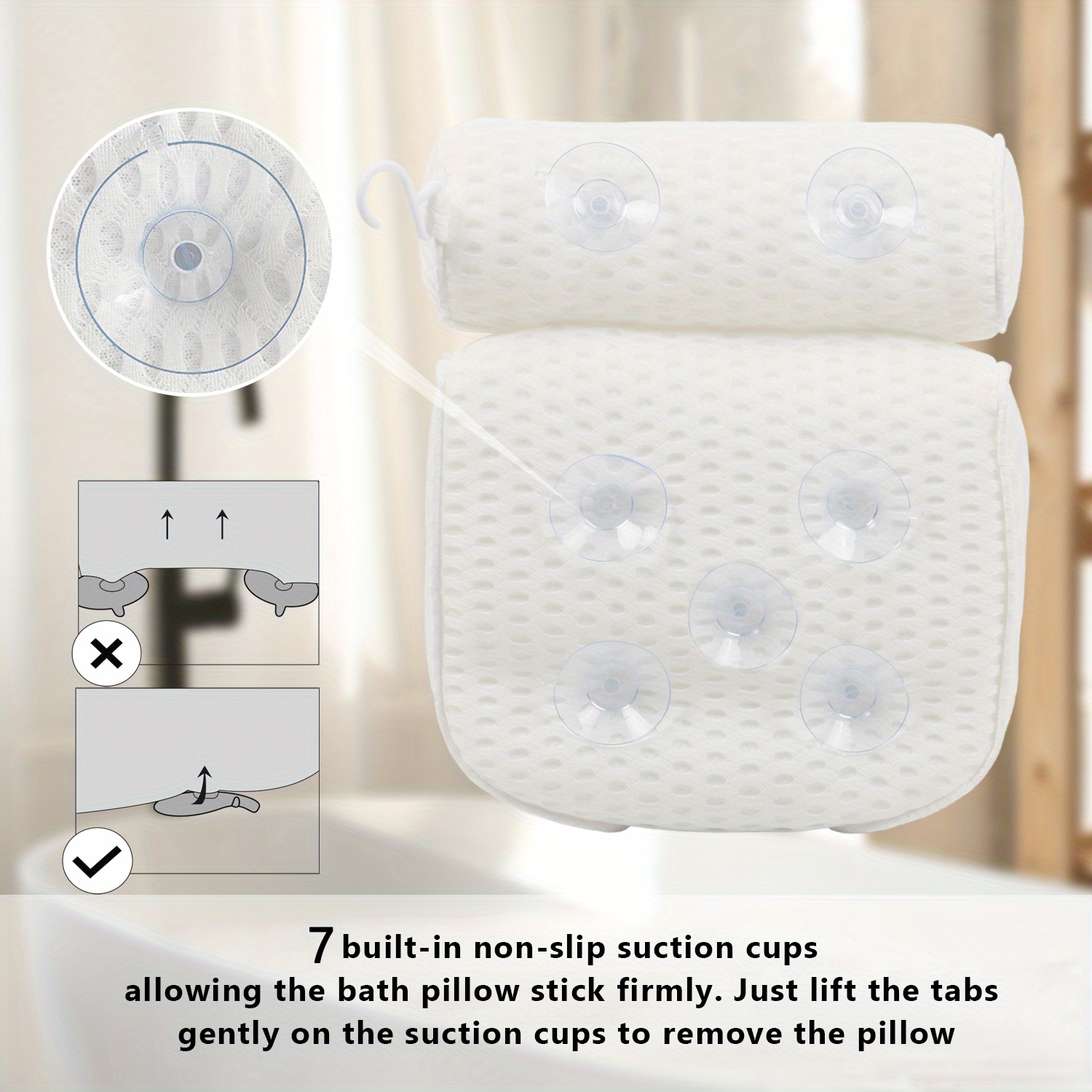 1pc Spa-like Bathtub Pillow with Non-Slip Suction Cups for Neck and Back  Support bathroom accessories