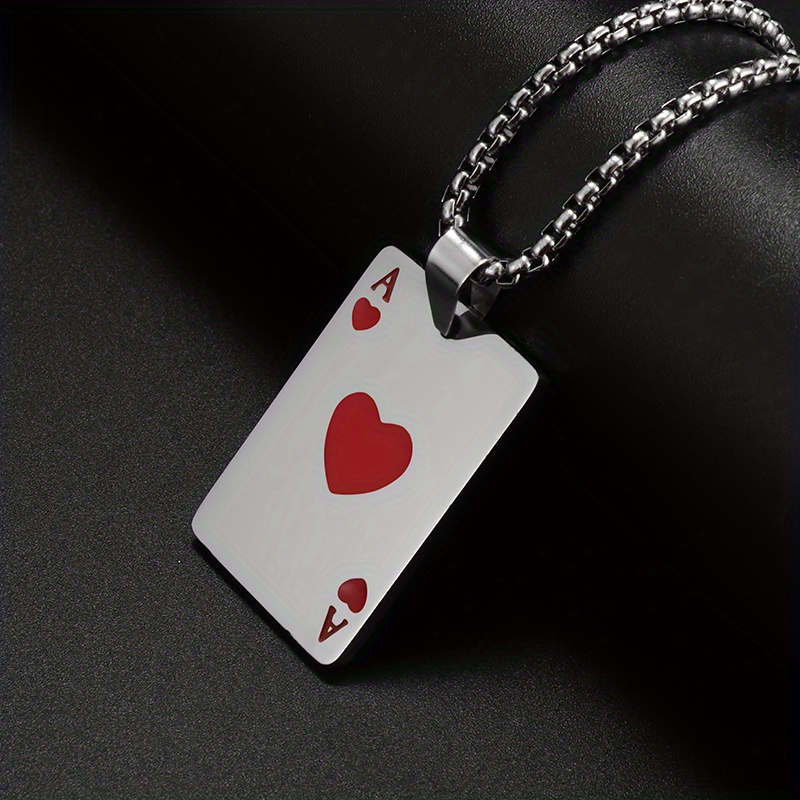 TEMU 1pc Men's Necklace With Stainless Steel Chain And Playing Cards Pendant