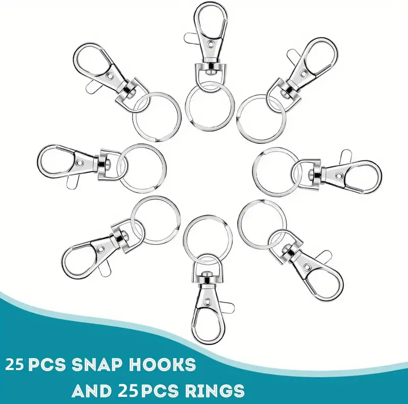 50pcs Key Chain Hooks With Key Rings, Key Chain Clip Hooks With Rings, For  DIY Process Of Hanging Rope Jewelry (25 Metal Lobster Claw Rings+25 Separat