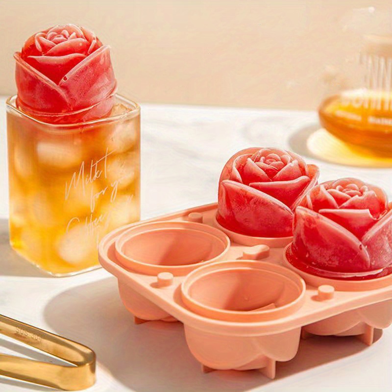 1pc 4 Hole Silicone Ice Ball Mold, Novelty Pink Flower Shaped Durable Ice  Sphere Mould For Kitchen