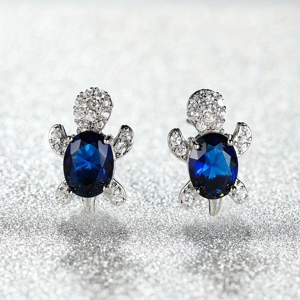 Lovely Turtle Stud Earrings with Zircon Decor