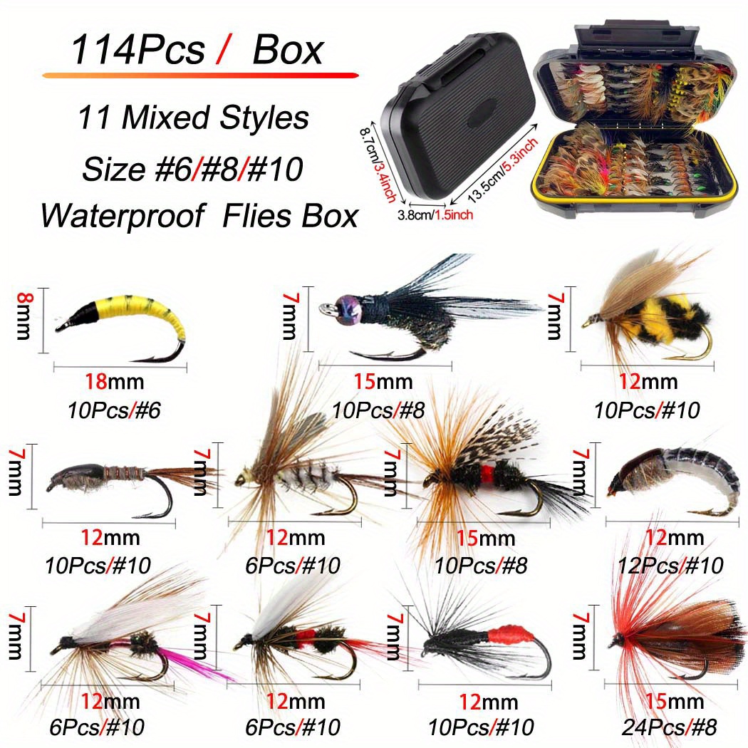 24/33/40/65/76/100/114Pcs Fly Fishing * Kit, Handmade Fly Fishing Gear With  Dry/Wet * Streamers, Fly Assortment Trout Bass Fishing With Fly B