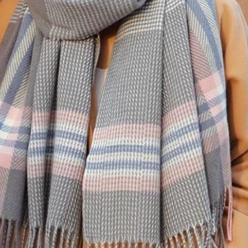 Cashmere Warm Scarf Plaid Print Tassel Shawl Windproof Head Wrap Scarves