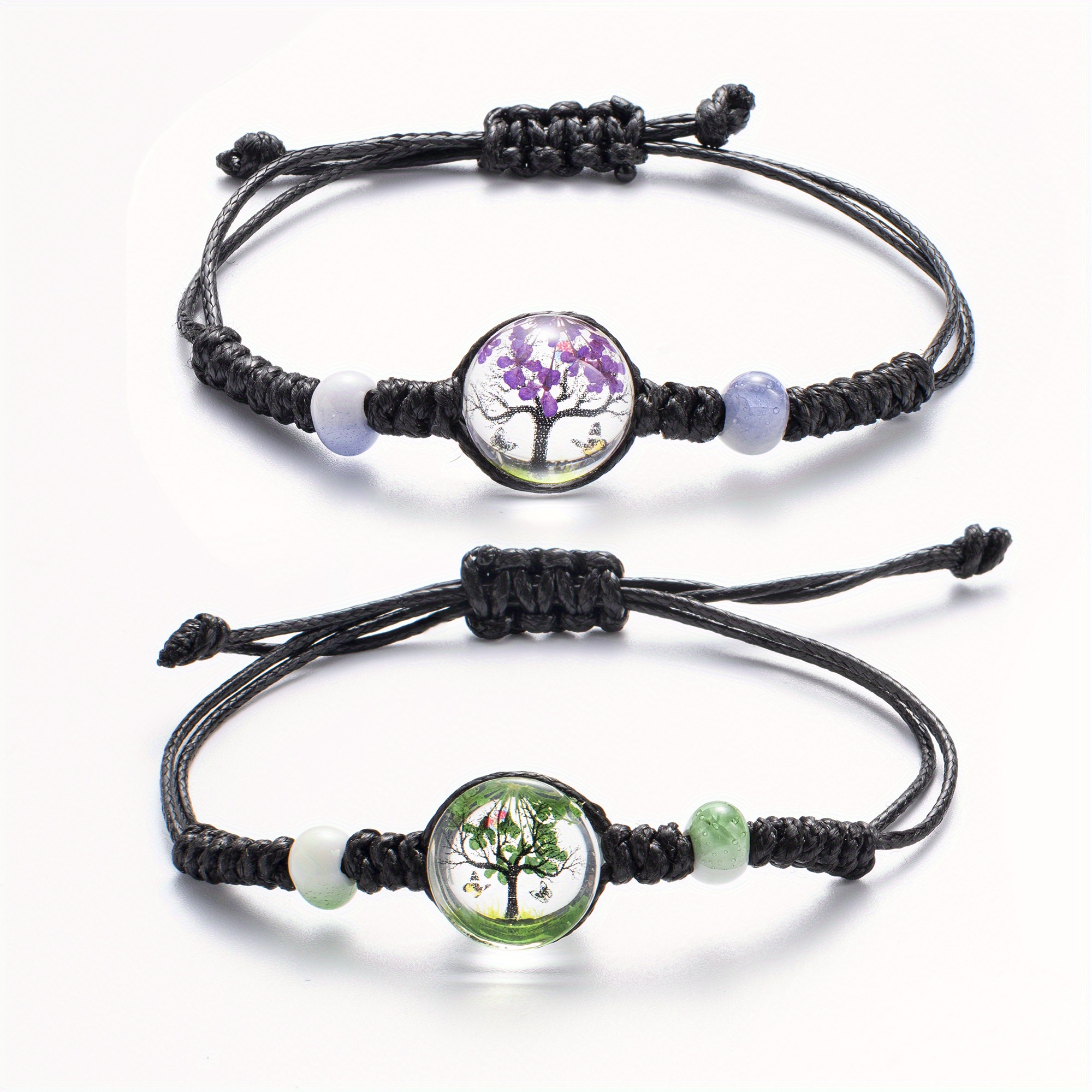 TEMU 2 Unidades, Pulsera Trenzada Con Patrón De Forma De Árbol De La Vida, Pulsera Trenzada De Hilo De Cera Ajustable