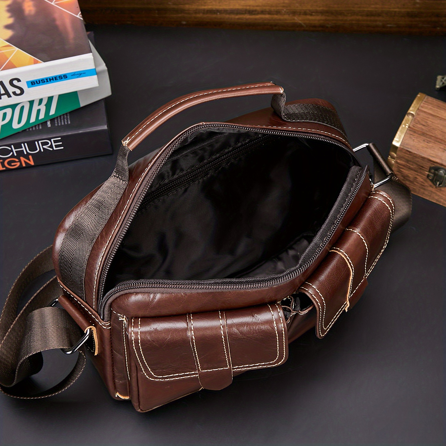 Men's Genuine Leather Shoulder Bag Vertical Business Casual Temu