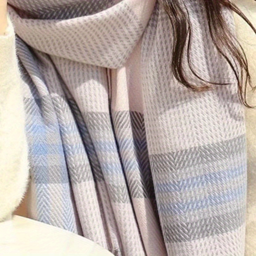 Cashmere Warm Scarf Plaid Print Tassel Shawl Windproof Head Wrap Scarves