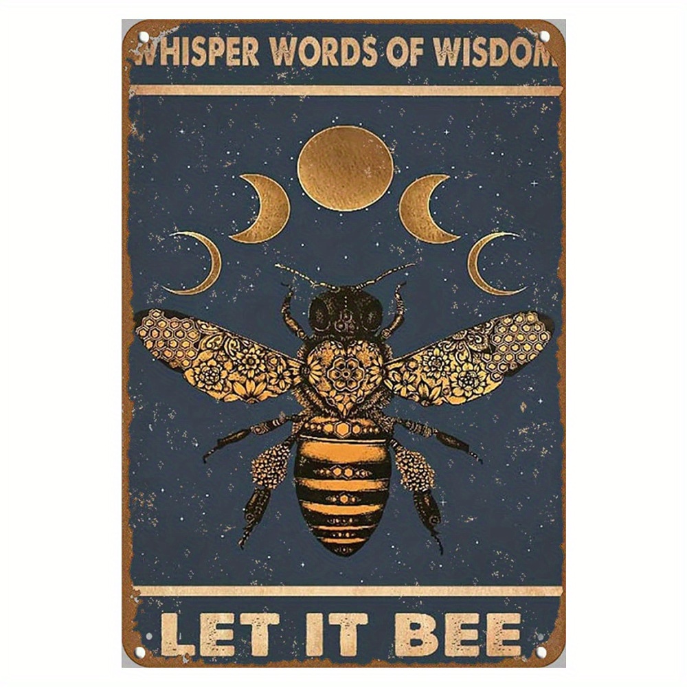 1pc, Honey Bee Knowledge Metal Tin Sign (12''x8'') , Funny