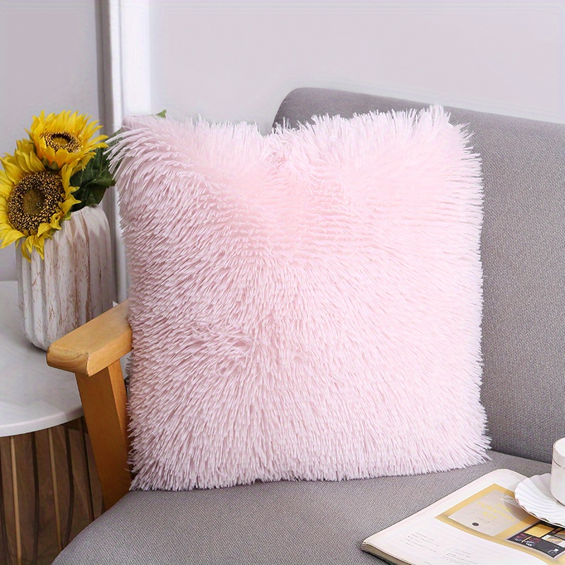 1pc Fuzzy Cushion Cover Without Filler, Pink Plush Throw Pillow Case, Pillow  Insert Not Include, For Sofa, Living Room