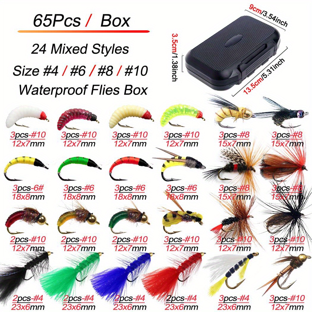CHSEEO Fly Fishing Flie Kit with Box 20pcs Fishing Lure Set Fly Fishing  Lures Dry Flies Wet Flies Nymphs Emergers Streamers Bait Hook Crankbaits  for