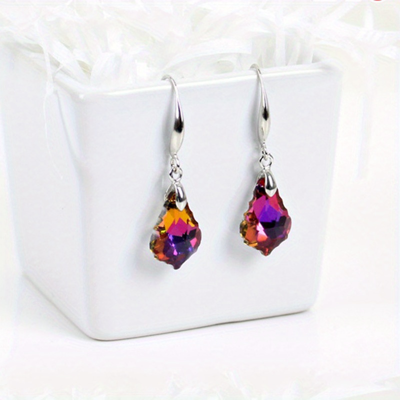 Temperament Crystal Maple Leaf Pendant Hook Earrings