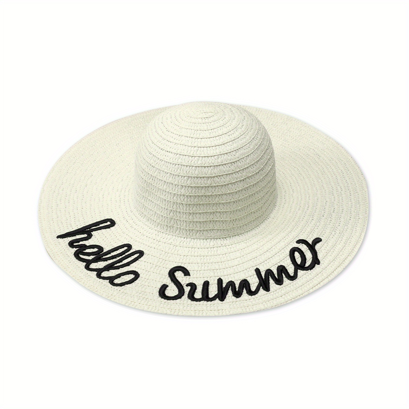 Vintage Summer Sun Hat Embroidered Beach Floppy Straw Hat