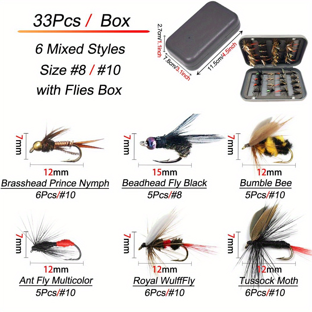 36PCS Fly Fishing Flies Kit, Hand Tied Trout Bass Fly Assortment with Fly  Box, Dry Wet Nymph Flies Streamers Fly Fishing Gear Gift