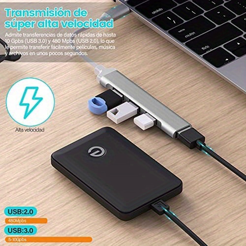 Hub USB de 4 puertos USB 3.0 de alta velocidad: Hub de datos de 5 Gbps