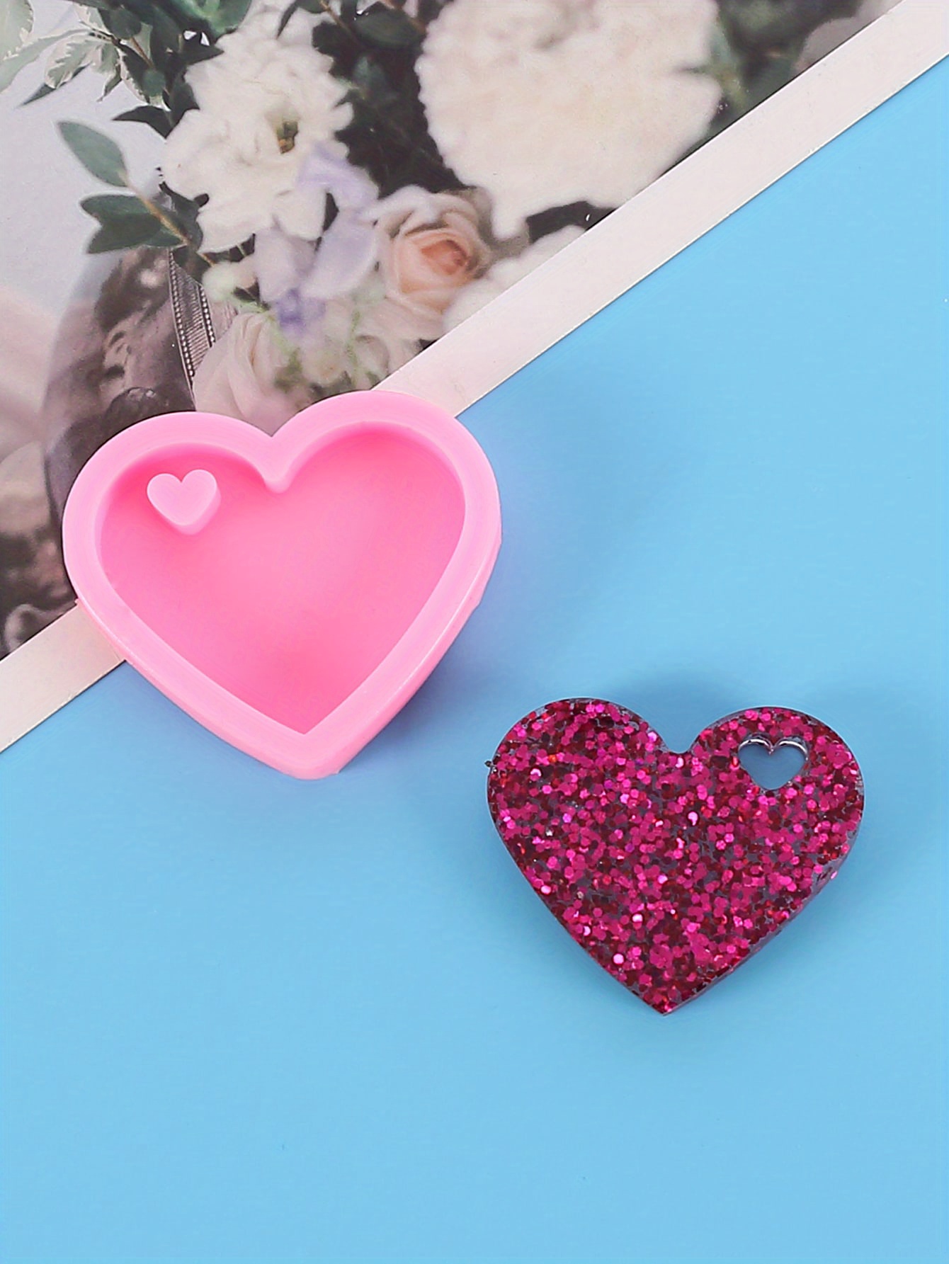 Happy Valentines Day Heart Keychain Silicone Mold for Resin, Size 75x70 Mm,  5 Mm Deep 