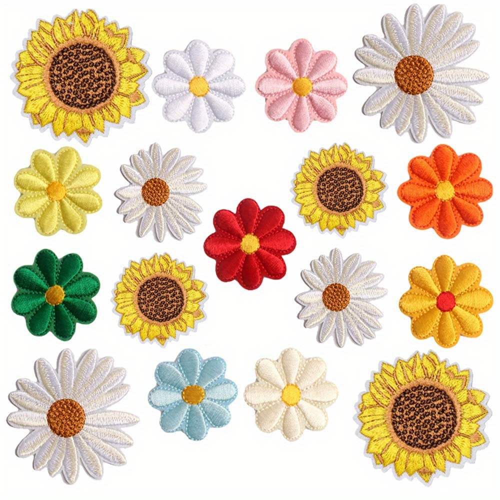 Honbay 30PCS Daisy Flower Iron On Patches Sew On Patches Delicate  Embroidered Appliques for Clothes Decoration and DIY Craft Supplies (5 Size)