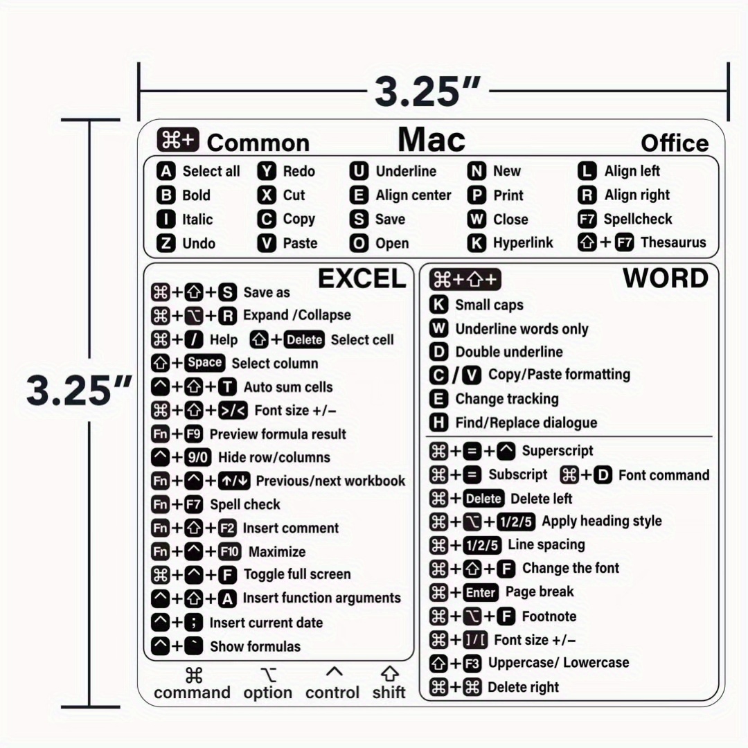 Guide de référence autocollant de raccourci clavier, autocollants de  raccourcis clavier d'ordinateur portable pour Apple MacBook