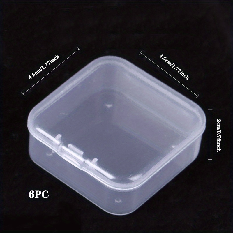 6pcs Transparent Plastic Square Box, 4.5cm/1.77inch, Clear Storage Case  With Hinged Cover, Small Beads Storage Container, Mini Storage Organizer  For D