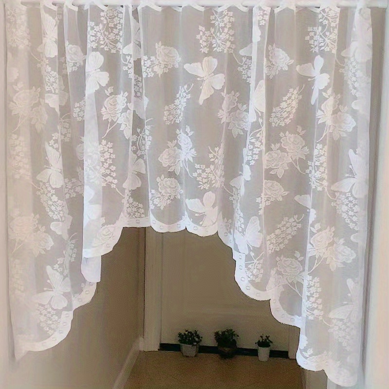 elegant white lace butterfly floral curtain uv protection rod   for   room decor curtain details 5