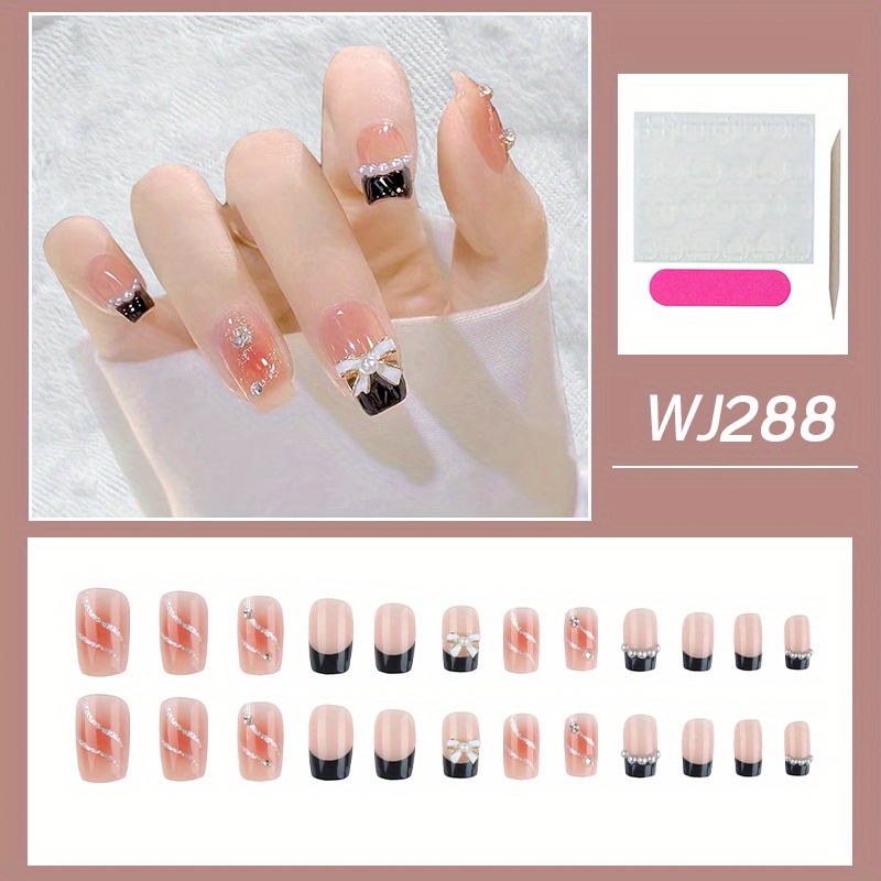 Y2k Square Shape Press Nails Short Length Fake Nail - Temu