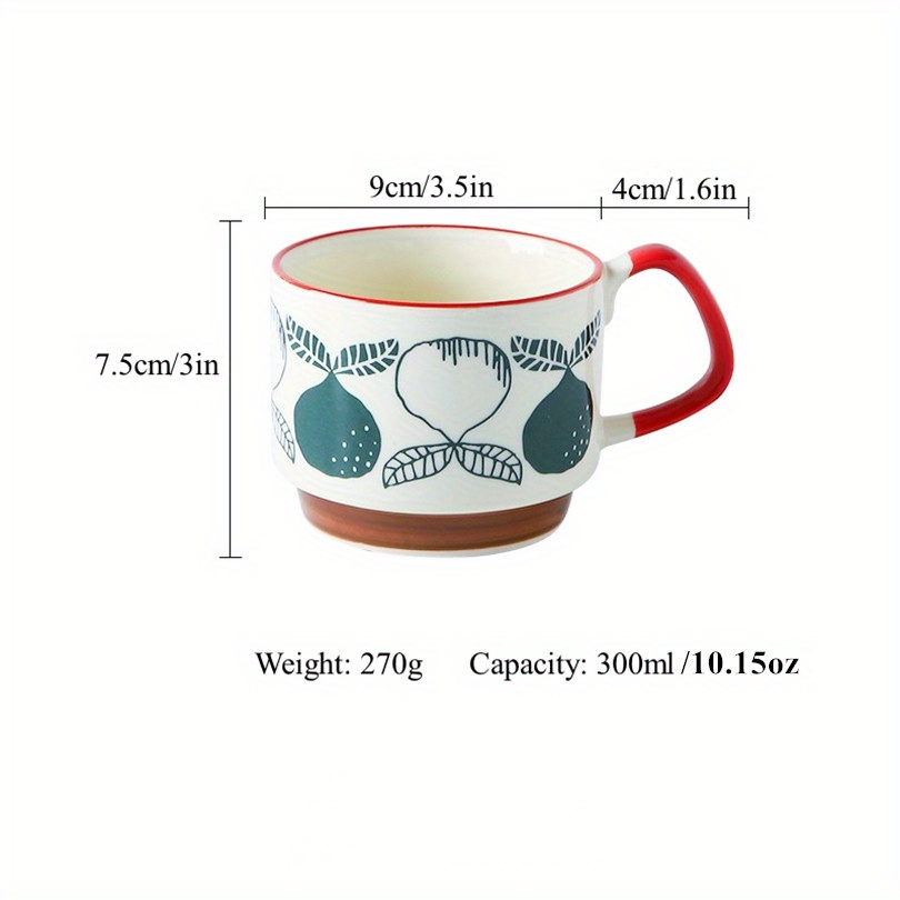 Flower Pattern Coffee Mug, Stackable Porcelain Coffee Cups, Boho