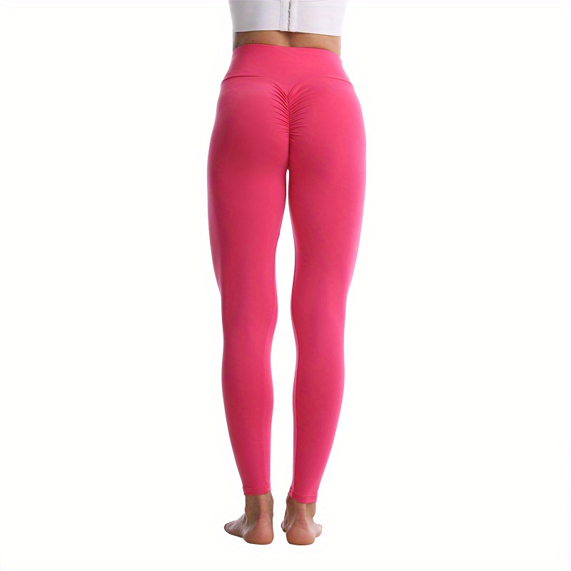  Yuiboo Hot Pink Solid Color Pure Plain Yoga Leggings