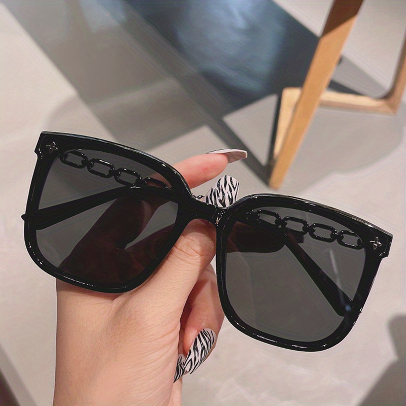 Colorblock Square Sunglasses Chain Frame Women Men Designer Luxury