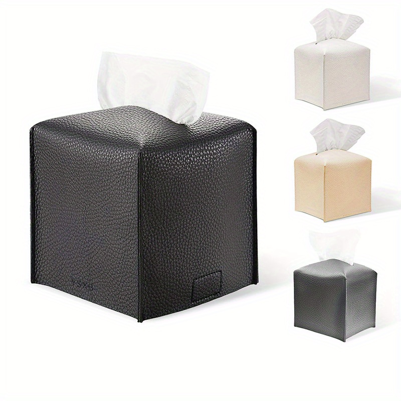 

1pc, Tissue Box Holder, Pu Leather Cube Tissue Box Holder, Tissue Container, Desktop Napkin Holder, Decorative For Bathroom Vanity Countertop Living Rom