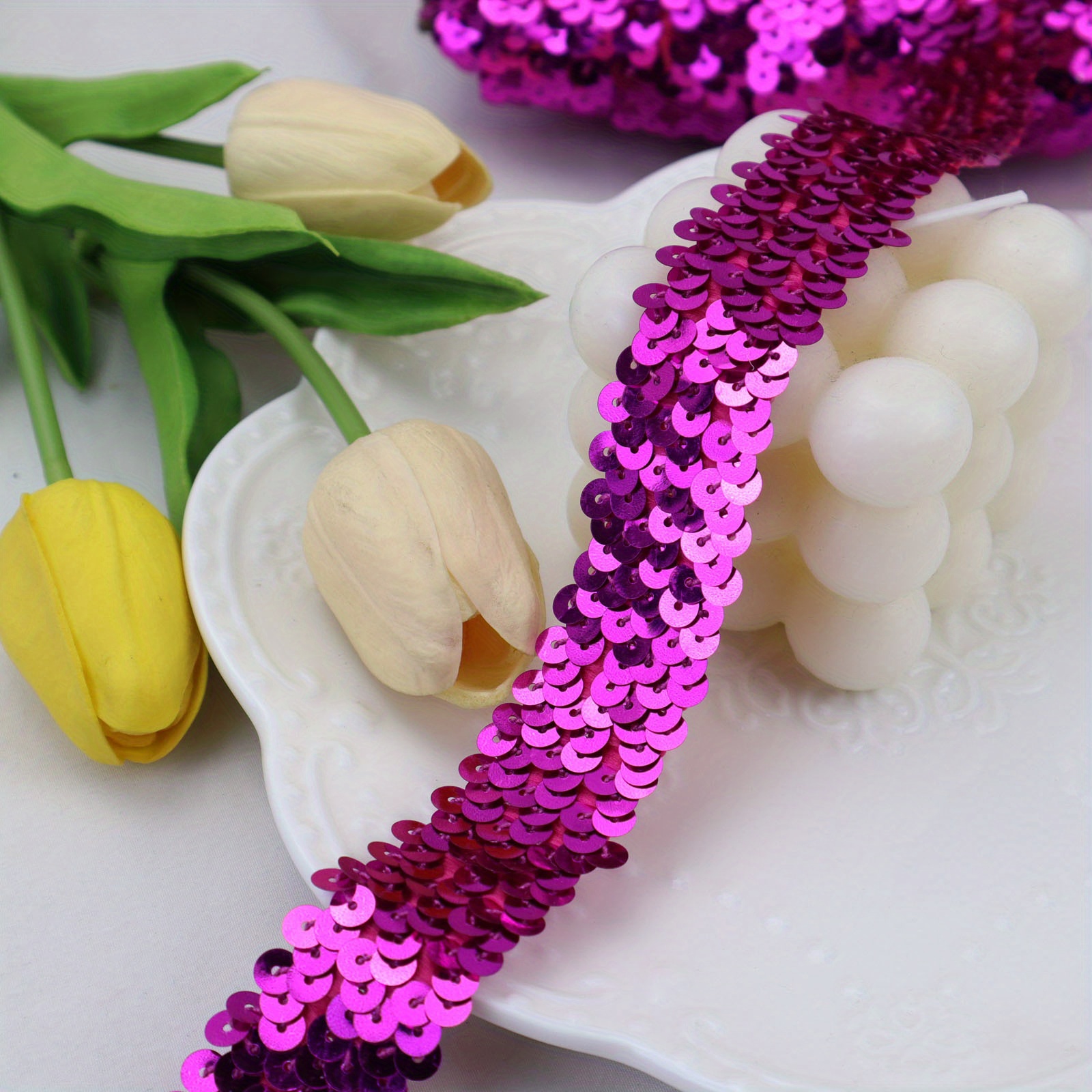 2 Yards Elastic Sequin Lace Ribbon Trim Glitter Stretch - Temu