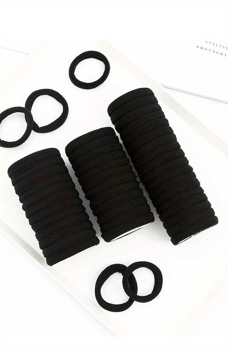 50PCS Black Hair Ties for Women, Cotton Seamless Hair Bands, Elastic  Ponytail Holders, No Damage for Thick Hair, 2 Inch in Diameter, by Nspring