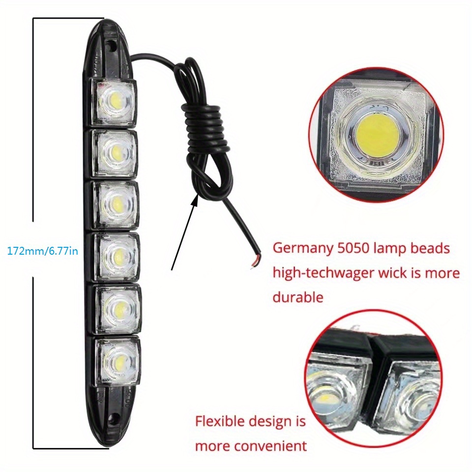 Pack feux de jour led DRL Universels - 2x6 watts - Blanc 6000K - IP68