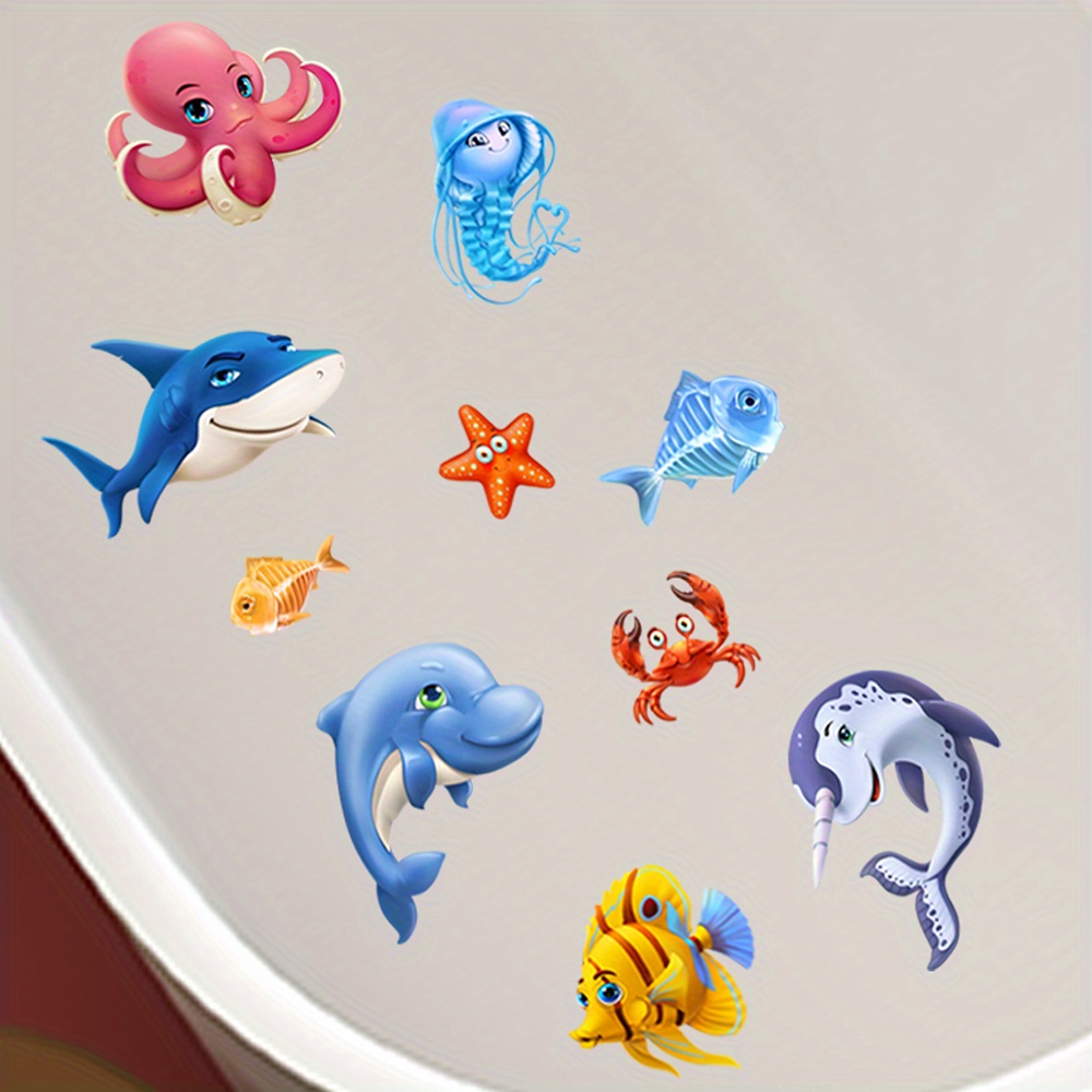 Image of 6pcs Cartoon Bathtub Decal, Under The , Bathroom Non-slip Frosted Sticker, Cute Animal Decals, Bathtub Appliques