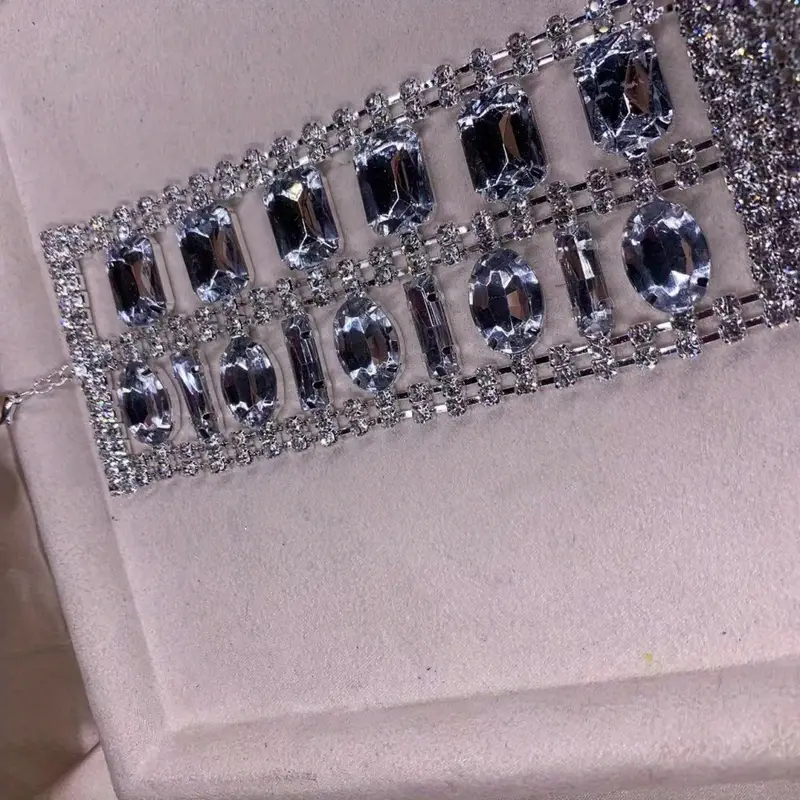 gorgeous rhinestone long fringed hand bracelet wristband wedding jewelry for women details 5