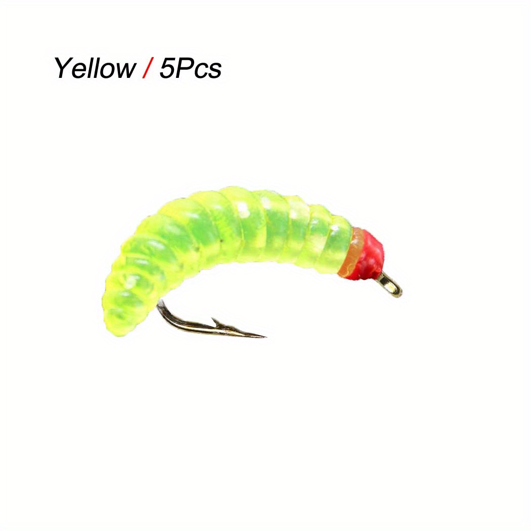 5Pcs/Box Multicolor Maggot Fly Fishing Wet Trout Flies Worm Bait for Trout  Perch Fishing Fly Insect Lures