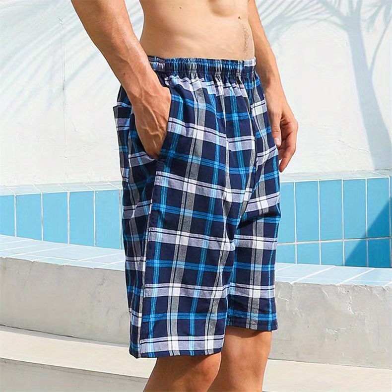 Men Shorts for Summer Casual Plaid Solid Elastic Waist Cotton-Crepe Home  Pants Homewear Shorts : : Clothing, Shoes & Accessories