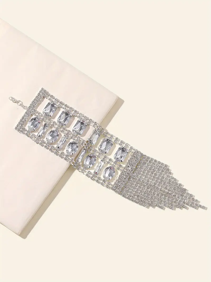 gorgeous rhinestone long fringed hand bracelet wristband wedding jewelry for women details 2