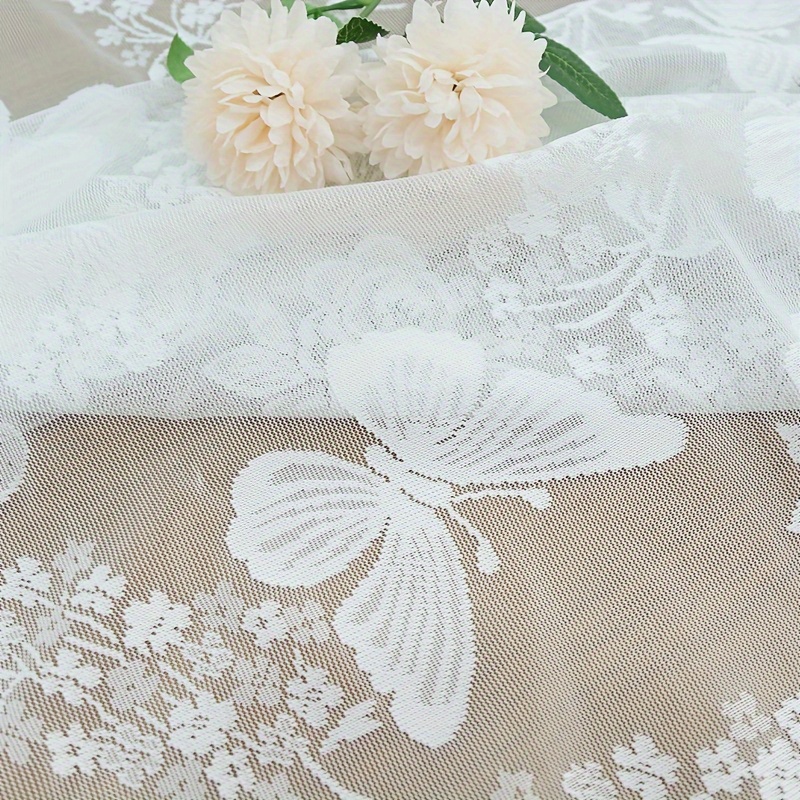 elegant white lace butterfly floral curtain uv protection rod   for   room decor curtain details 3