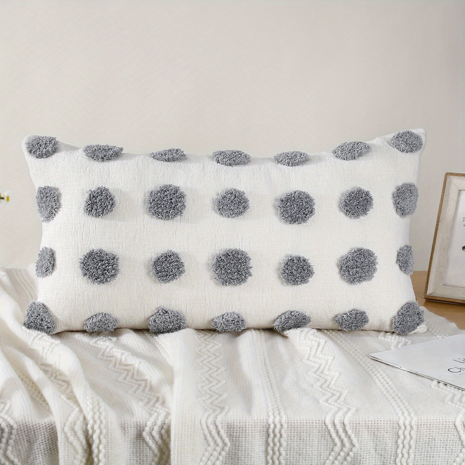 Small Lumbar Pillow Off-white and Gray Cute Lumbar Pillow Cover