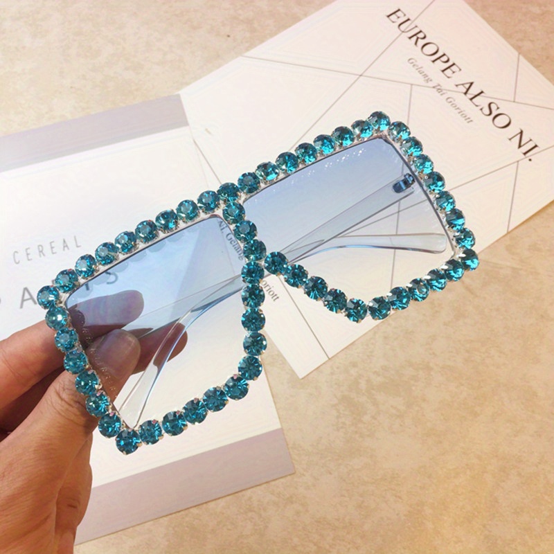 Y2K Square Sunglasses Oversized Rhinestone Eyeglasses