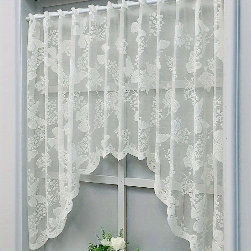 elegant white lace butterfly floral curtain uv protection rod   for   room decor curtain details 1