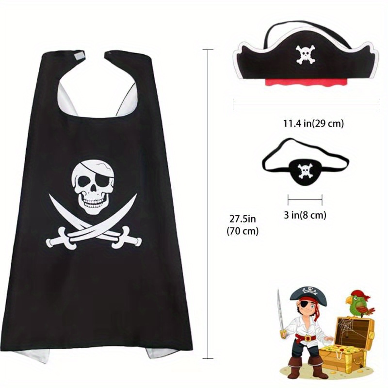 Costume da pirata per bambini Mantelle in raso da pirata Cosplay Costume da  pirata Mantello Cappello da pirata e benda sull'occhio per forniture per