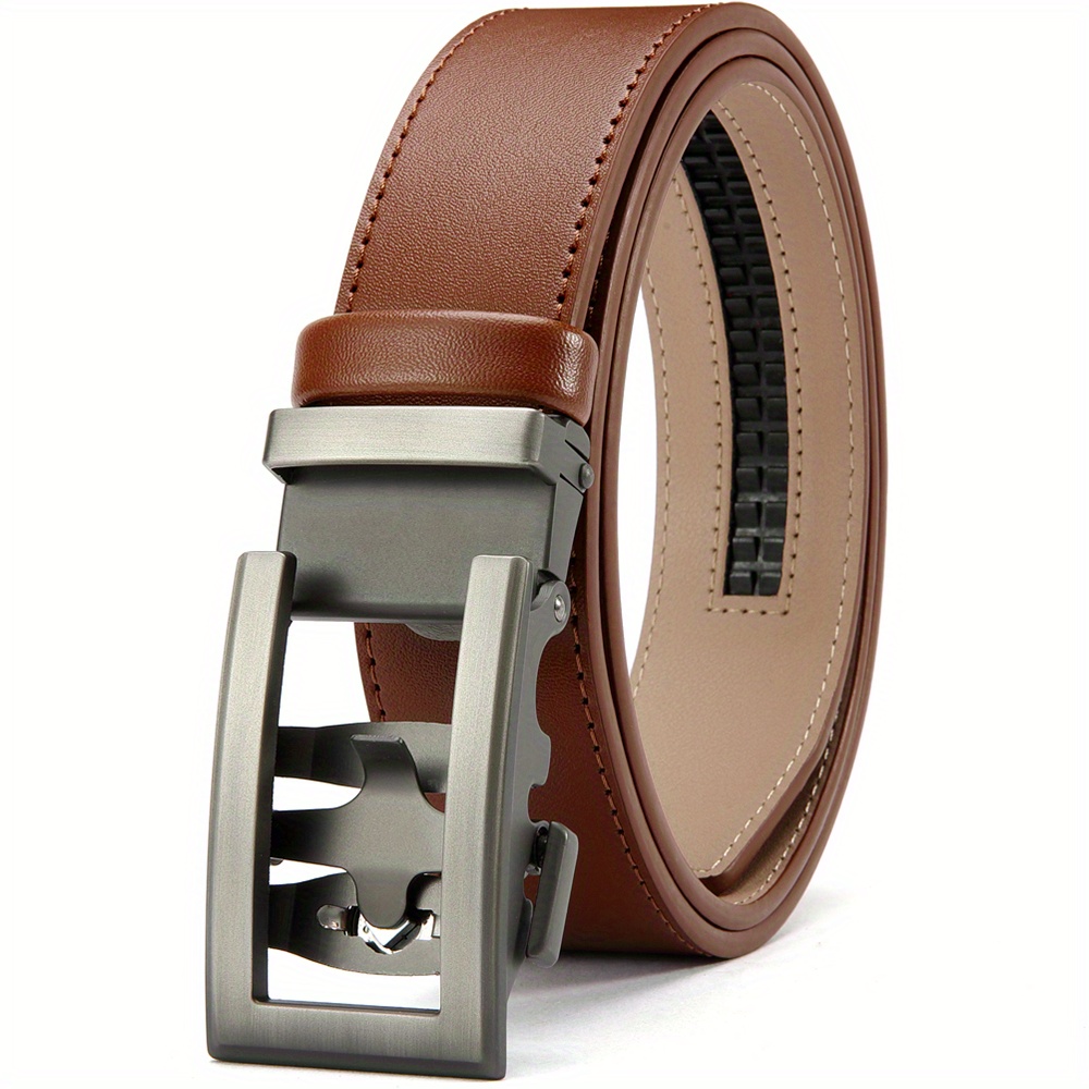 Brown Mens Adjustable Ratchet Slide Buckle Belt - Genuine Leather